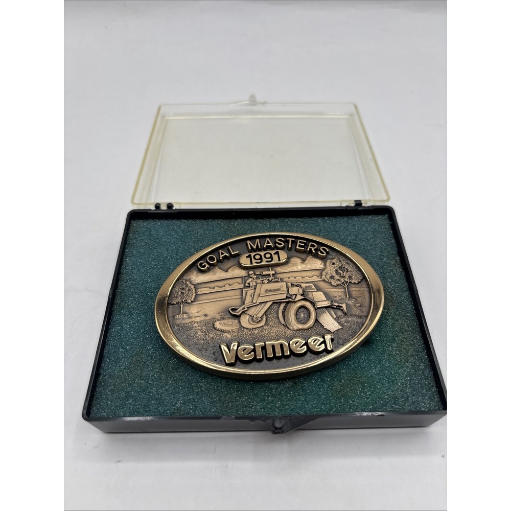 Vtg 1991 Vermeer Co Advertising Belt Buckle GOAL MASTERS Ag Industrial Machinery